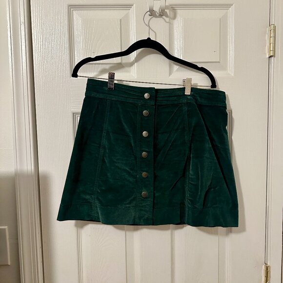 Madewell Velveteen A-Line Mini Skirt: Button-Front Edition Size 8 in Smoky Spruc - Picture 5 of 7